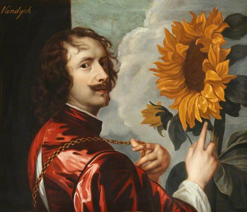 Self-Portrait with a Sunflower, Anthony van Dyck, 1663 (note the flexing of the bling he received from his patron, the English monarch Charles I)