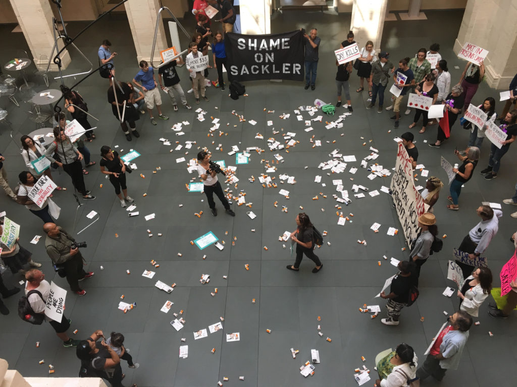 Nan Goldin and P.A.I.N. (Prescription Addiction Intervention Now) protesting the Sackler involvement with the Harvard Art Museums
