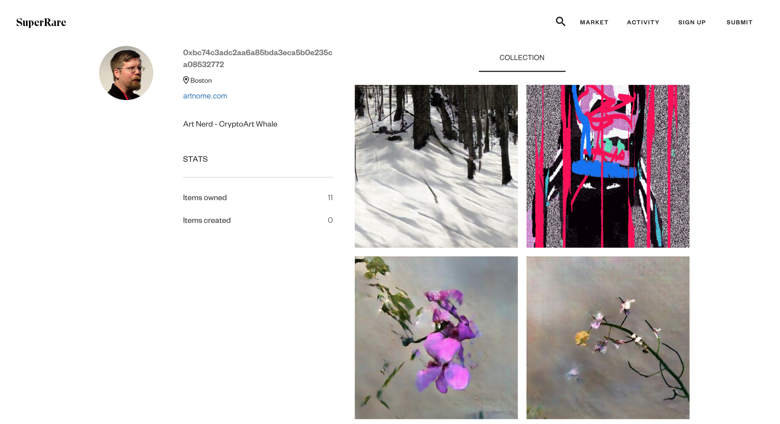 Screenshot of my digital art collection in SuperRare