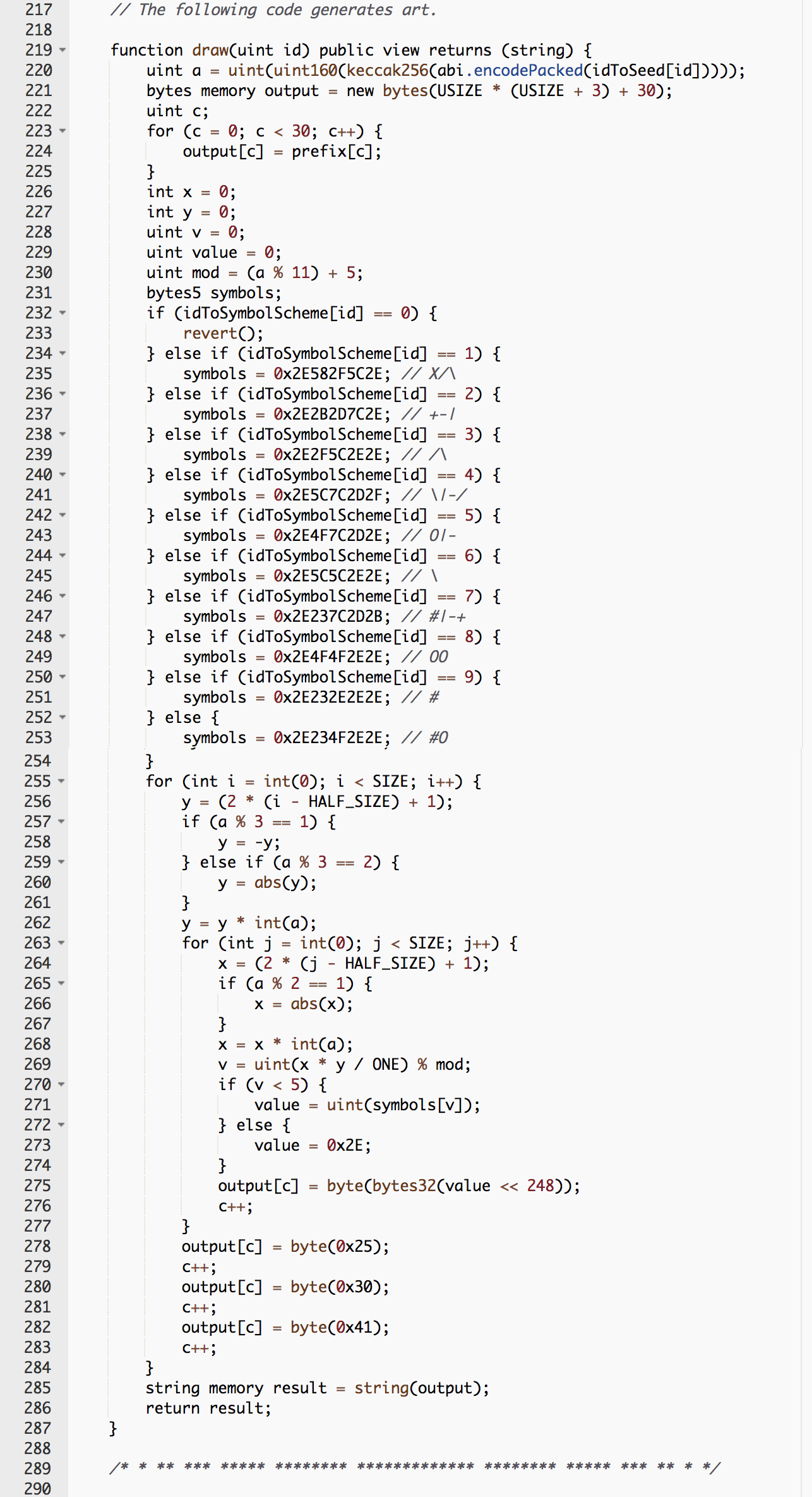 Drawing code for Autoglyphs