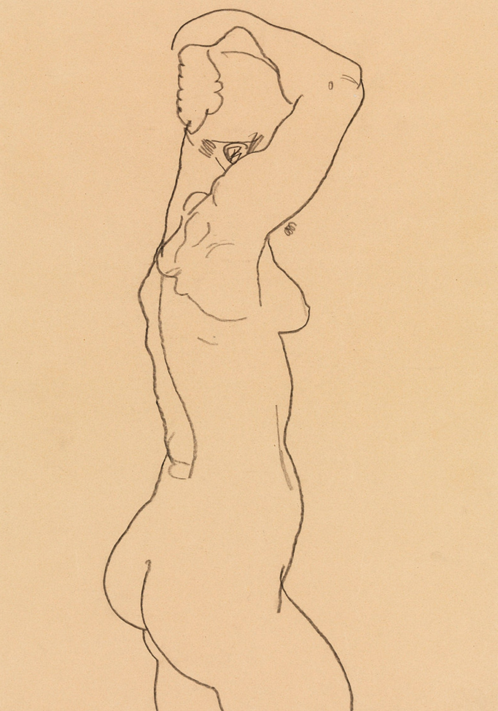 Standing Nude Facing Right, 1918, Egon Shiele