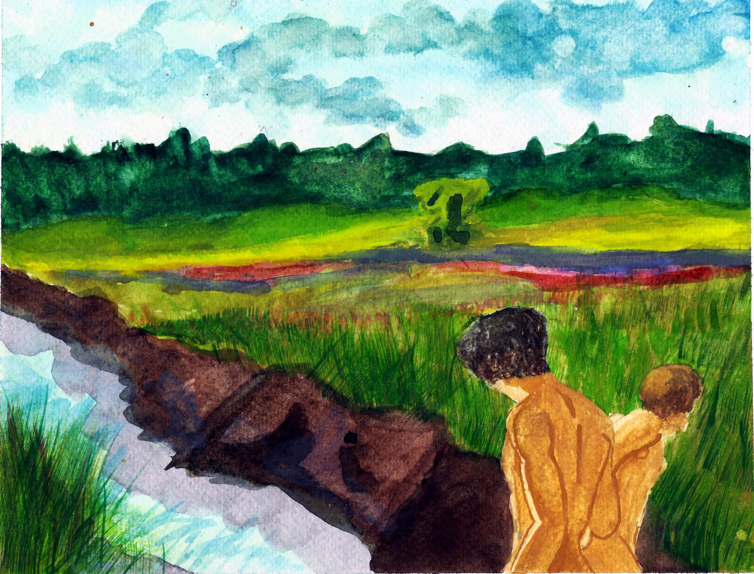  Through the Marsh. Watercolor on Paper. Ryan Moore 2026 