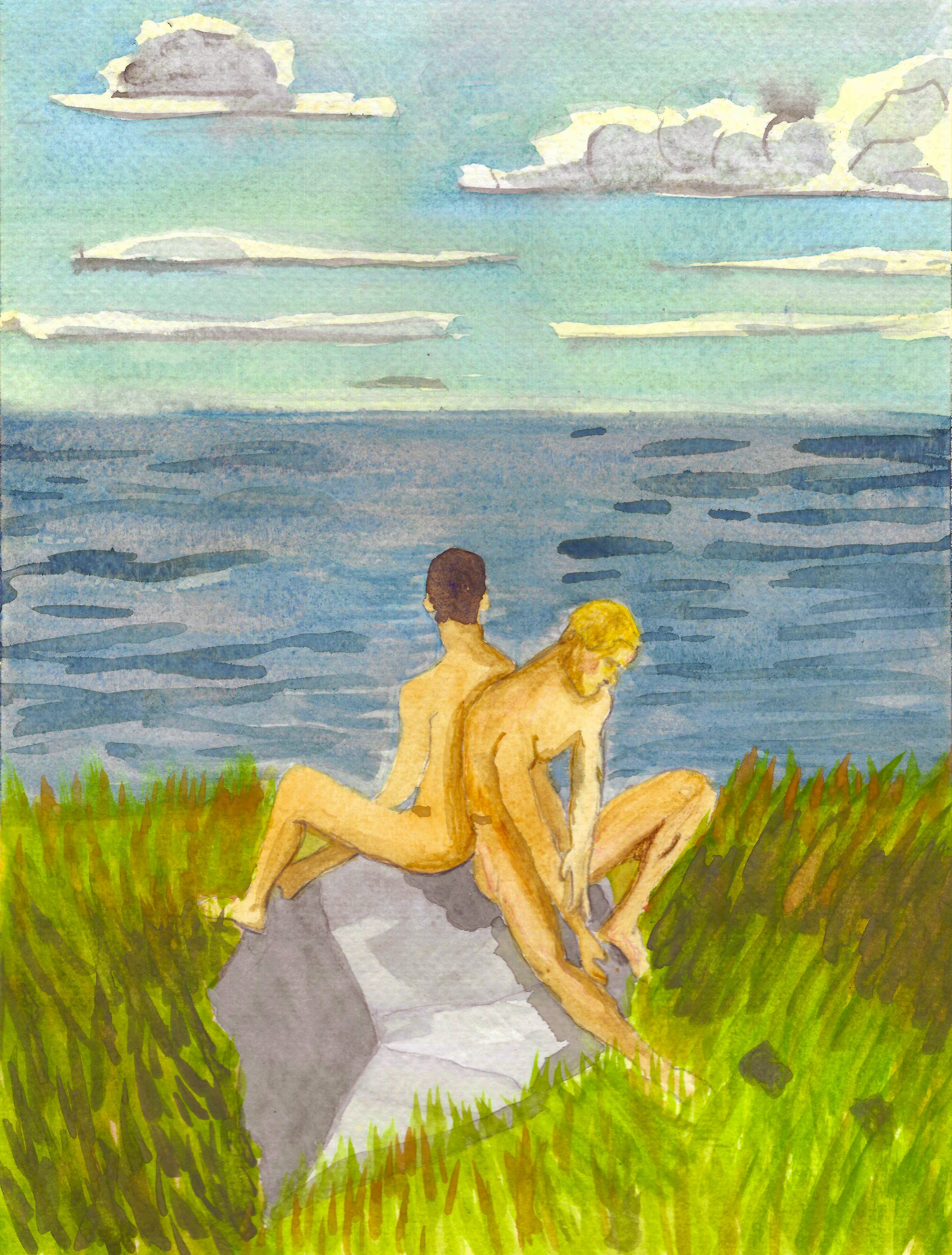  Boys on a Rock  Watercolor on Paper  Ryan Moore 2026 