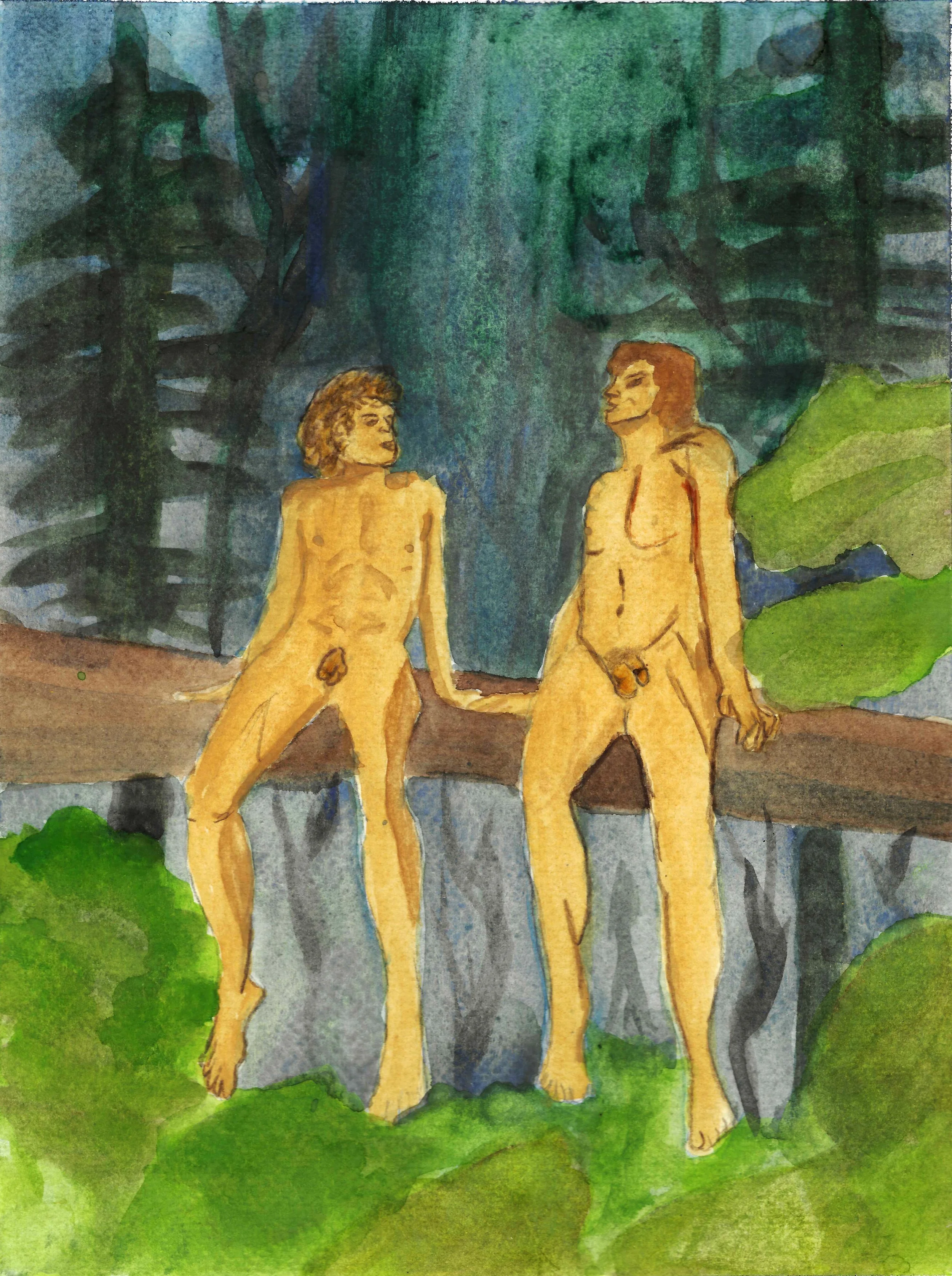  Boys on a Log Ryan Moore Watercolor on Paper 2026 