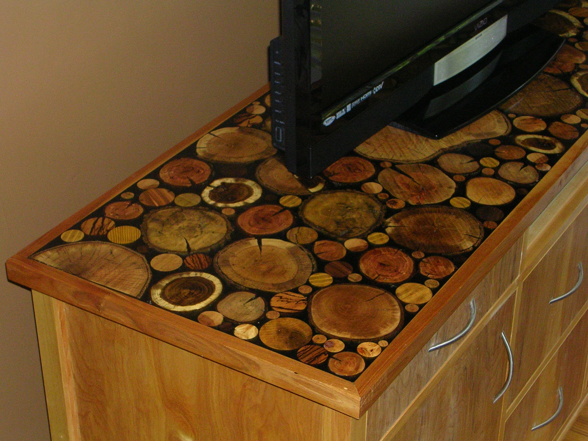 Unique top on a custom media console