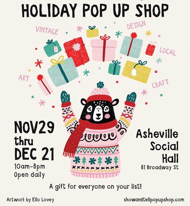 YAY! It&rsquo;s that magical, super sparkly festive time of year again!!! 💫 🌟✨ #showandtellpopupshop is open EVERY DAY through December 21st from 10am to 8pm!!!🎄🎈🌈🦄 You&rsquo;re welcome. ❤️
*
*
*
*
*
#shoplocal #supportsmallbusiness #avlart #82