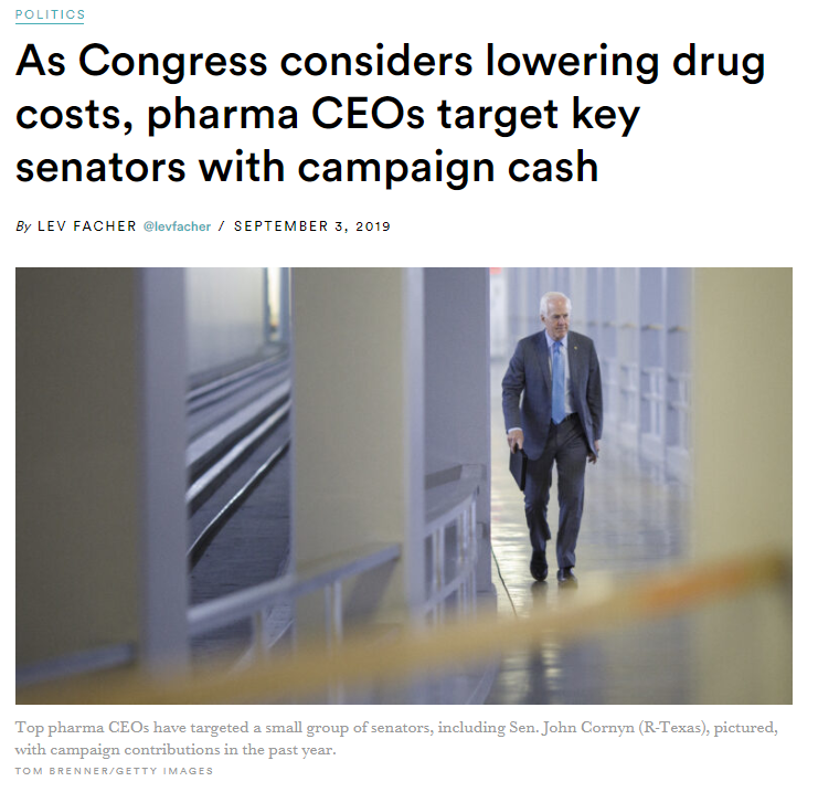 As Congress considers lowering drug costs, pharma CEOs target key senators with campaign cash