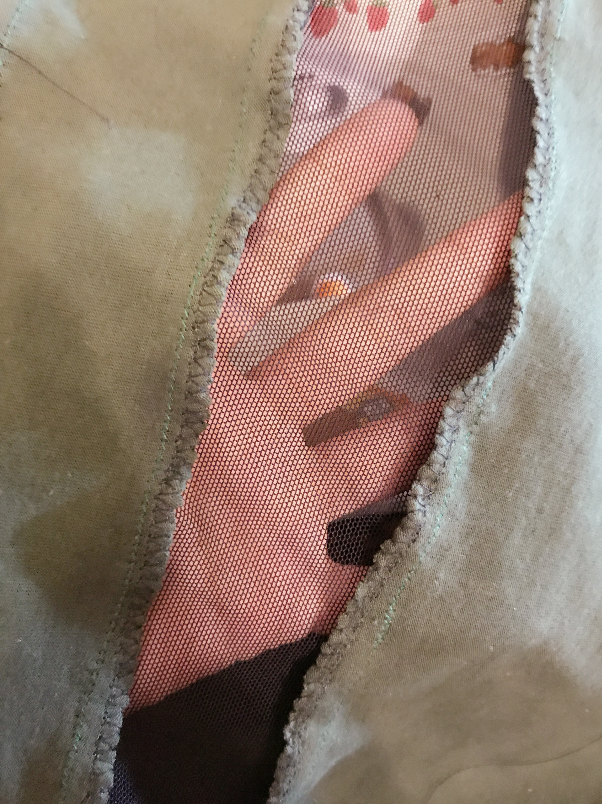 What the edges on the inside looked like after I finished them with an overlock stitch. 