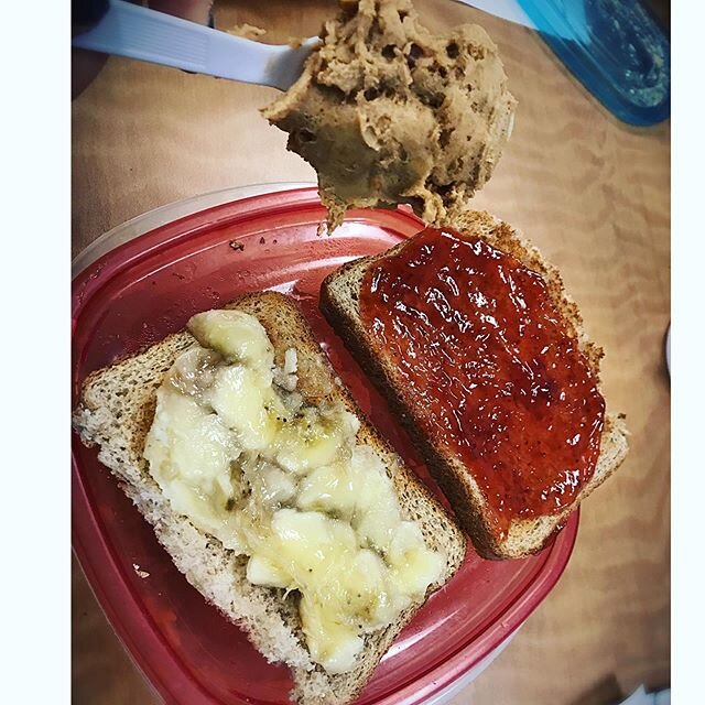 😋 peanut butter and jelly and peanut butter and 🍌 banana on toasted bread!! #sweetooth #pbandj  #peanutbutterandjelly