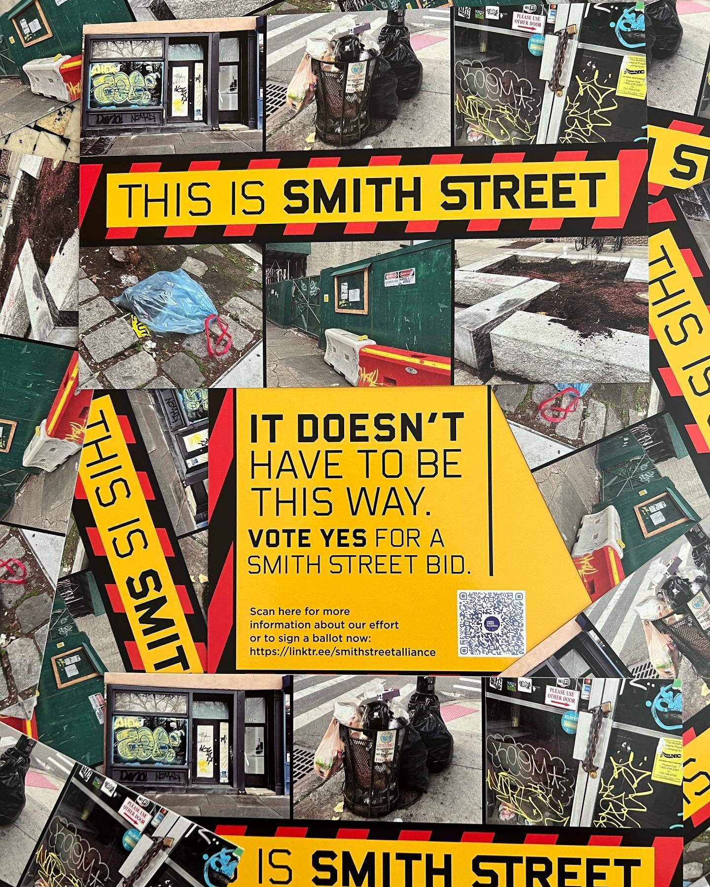 Our latest postcard is in the mail. VOTE YES now for a Smith Street BID. What am I talking about?? Go here linktr.ee/smithstreetalliance #betterwithabid #lovesmuthstreet #voteyesnow