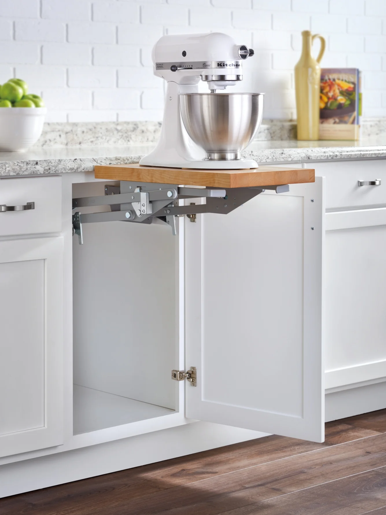Silver lift with maple shelf