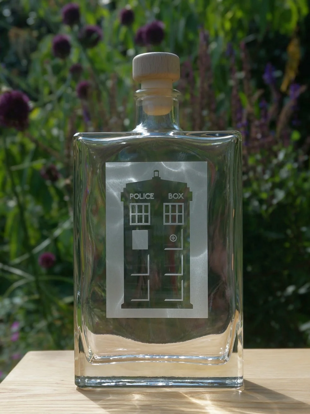 Police box or Tardis hand etched bottle| Blasted
