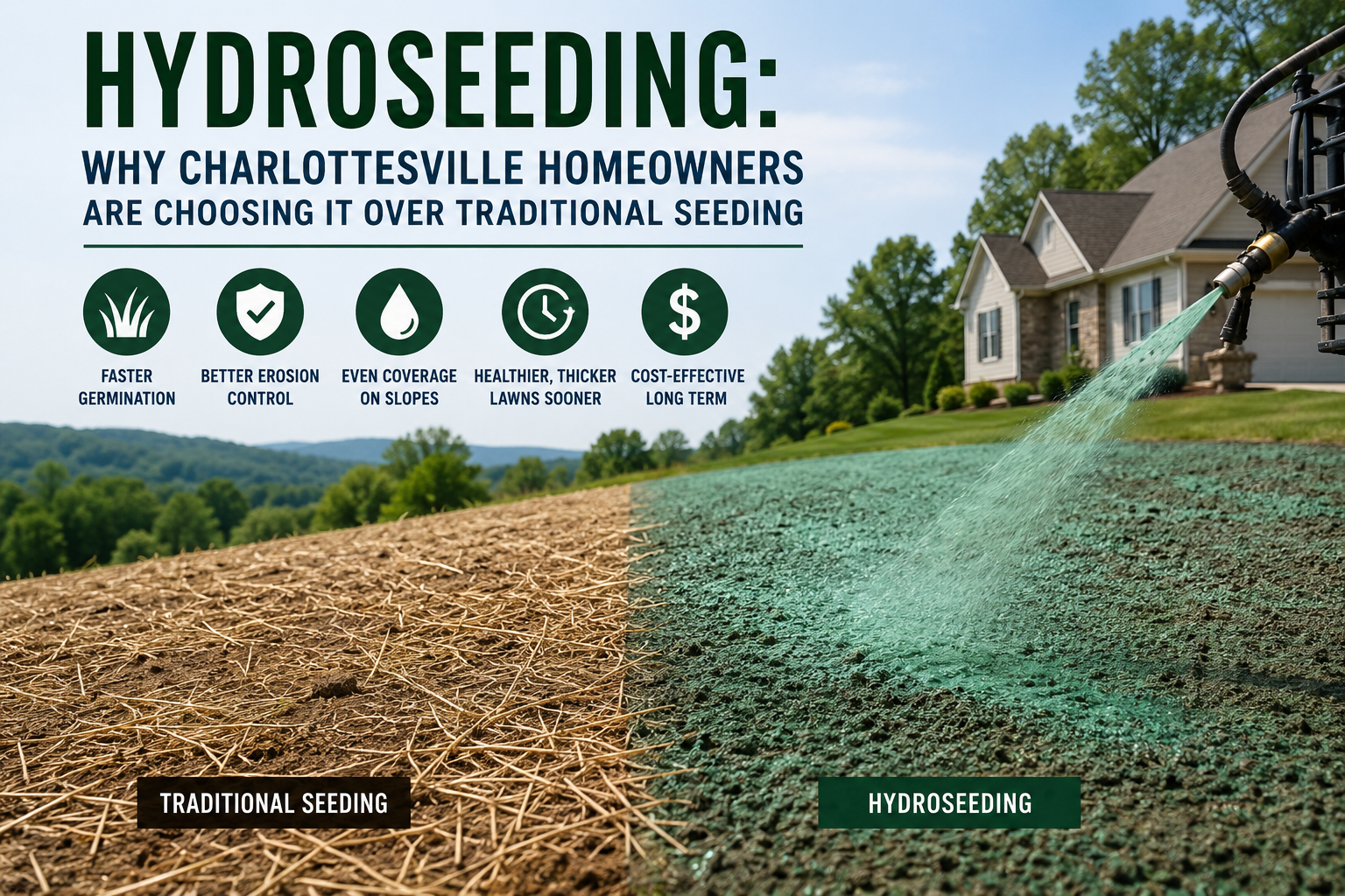 Hydroseeding: Why Charlottesville Homeowners Are Choosing It Over Traditional Seeding