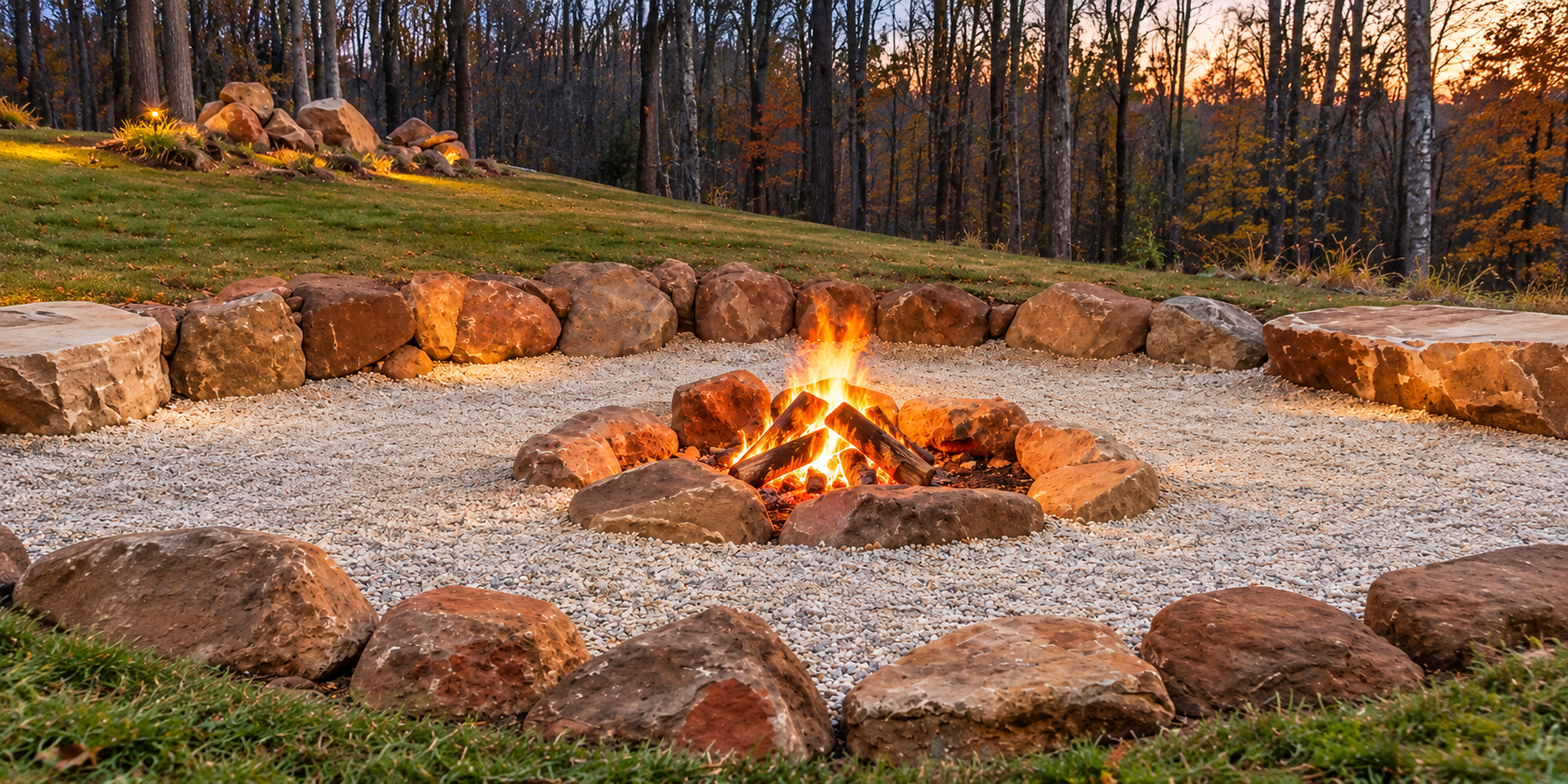 Dusk Firepit in a Rustic Woodland Retreat.png