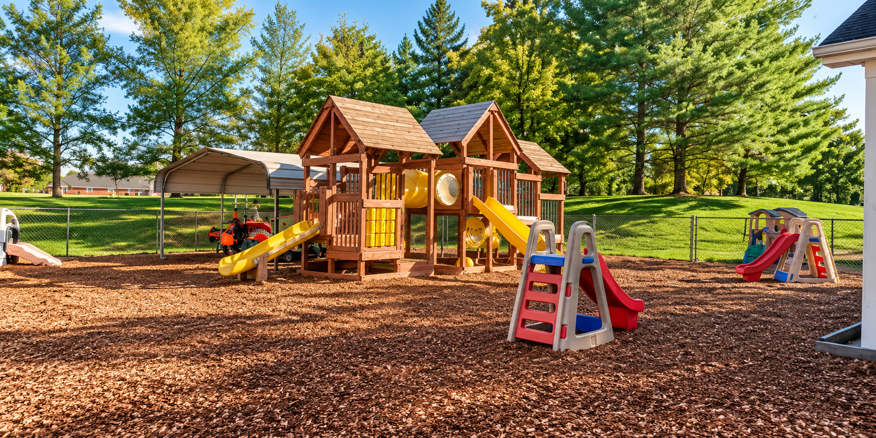 Sunny Wooden Playground in a Park-Like Yard.png