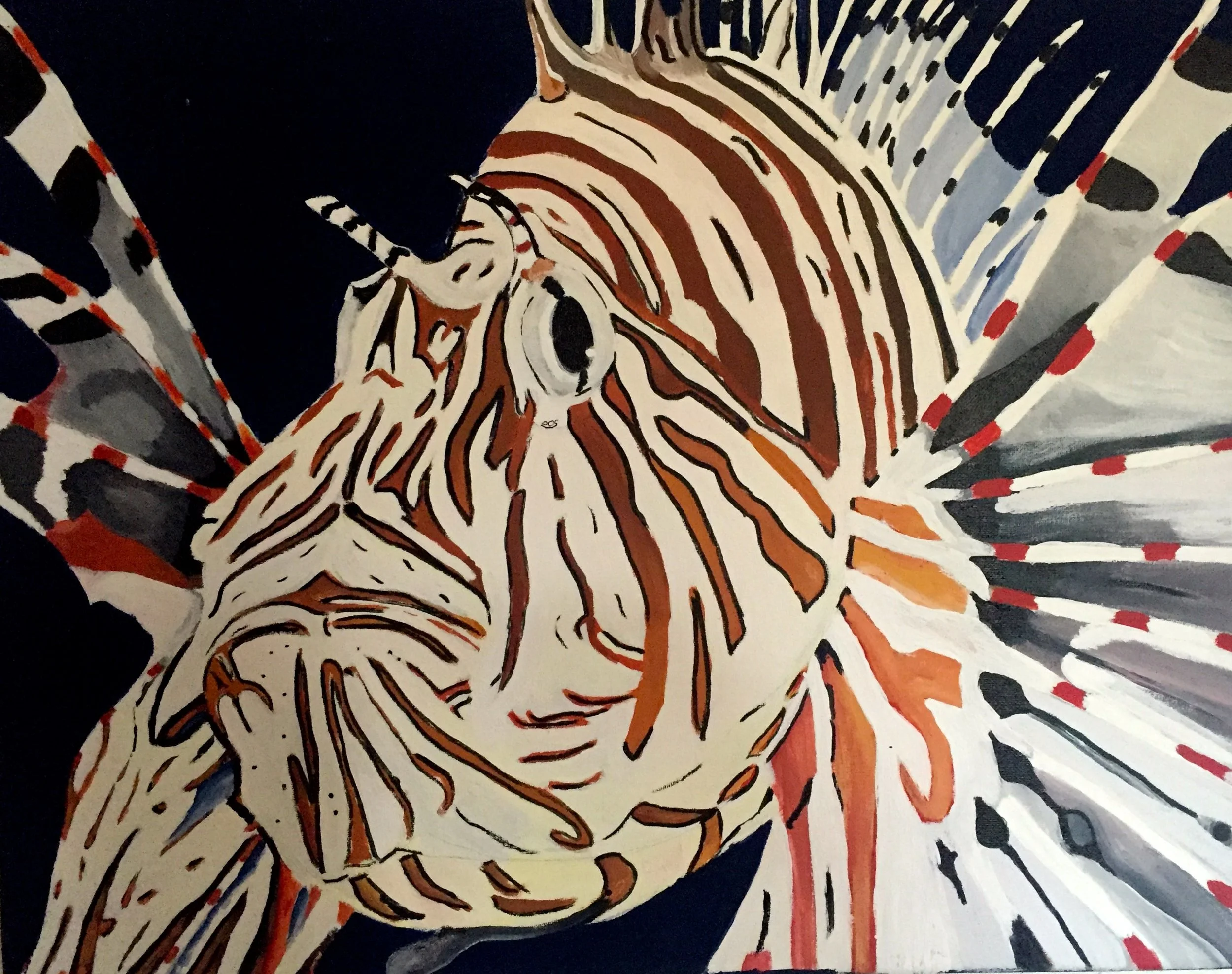 Red Lionfish ( Pterois volitans ) Owen O'Shea Acrylic on Canvas