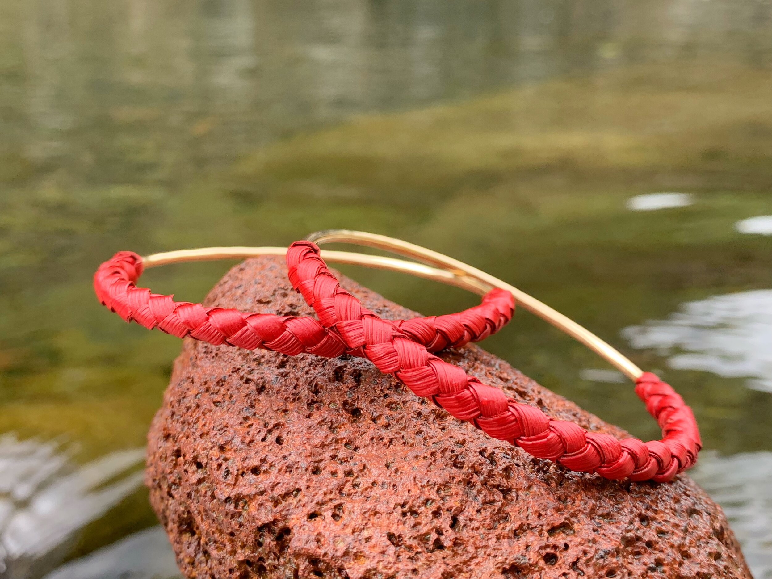 12 Gauge Gold-filled Bangles Woven With Lauhala (Pandanus Leaves