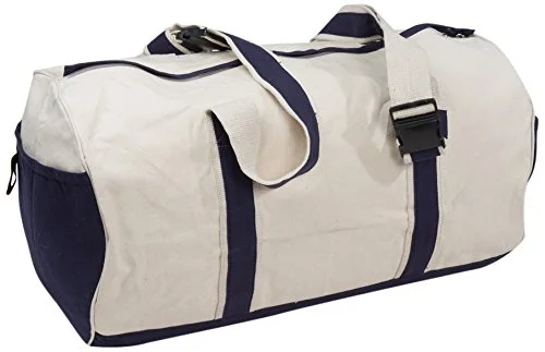 Duffle Travel Bag Natural Canvas with Navy Trim