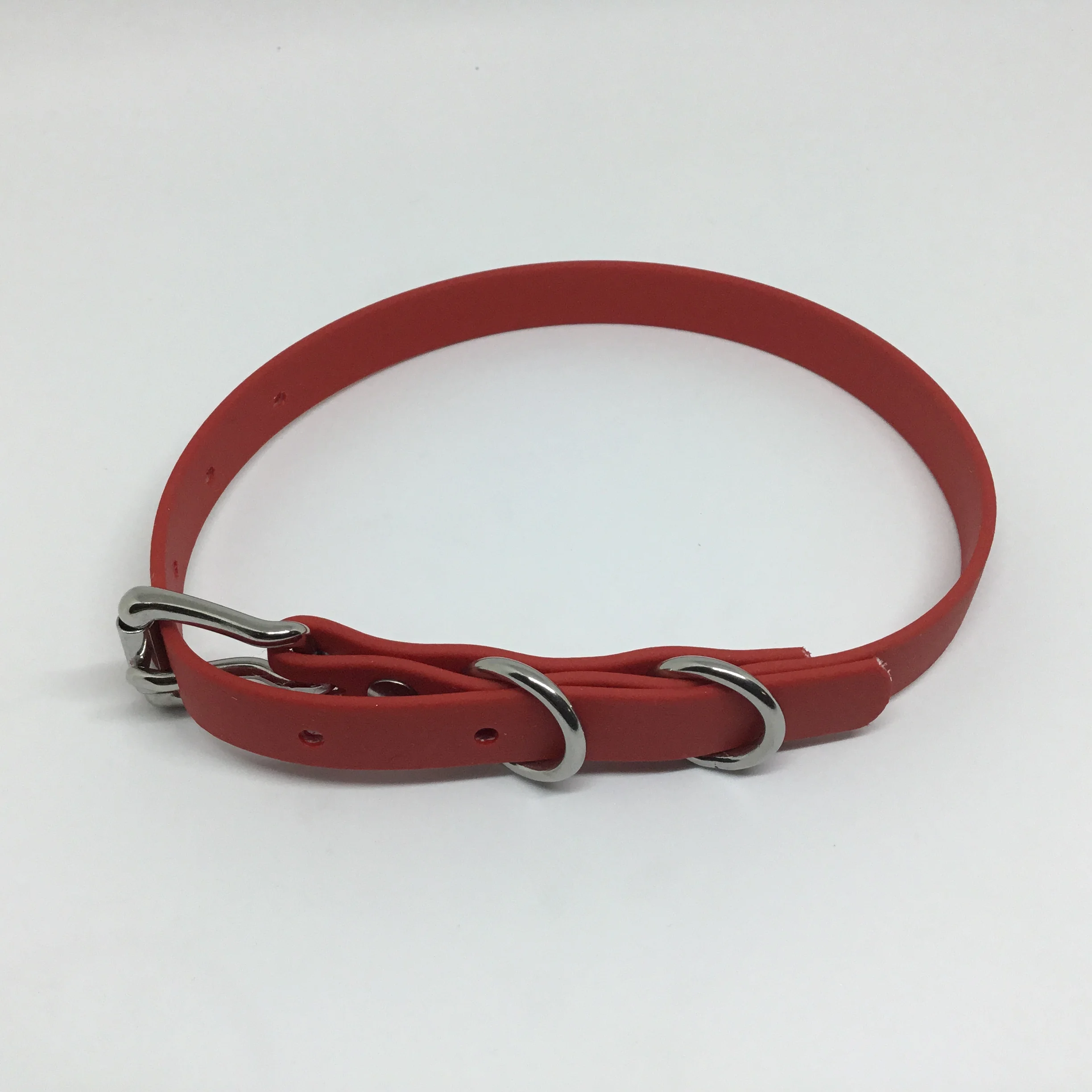 Beta BioThane®️ Adjustable Flat Buckle Dog Collar with Stainless Steel Hardware in Red