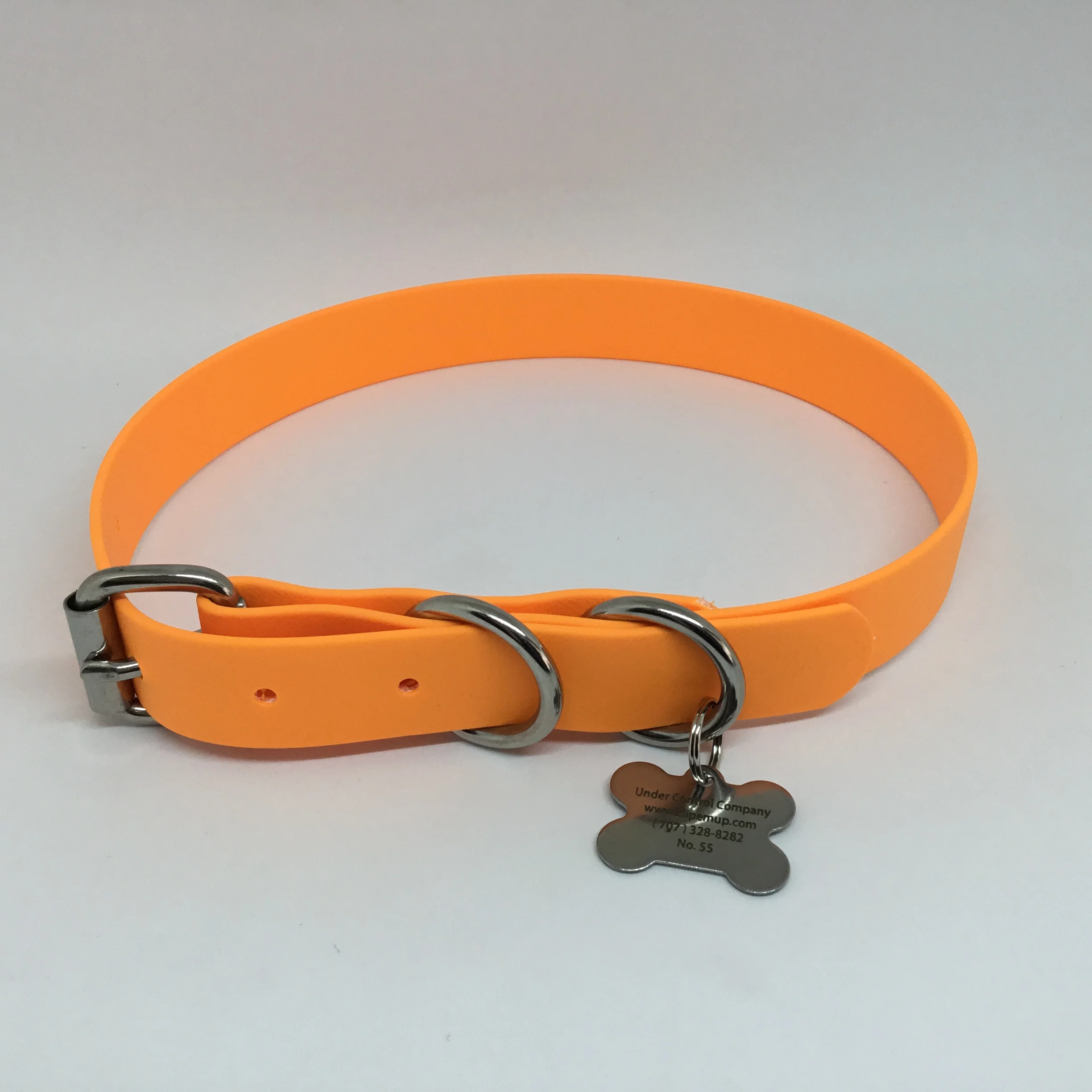 Beta BioThane®️ Adjustable Flat Buckle Dog Collar with Stainless Steel Hardware in Orange