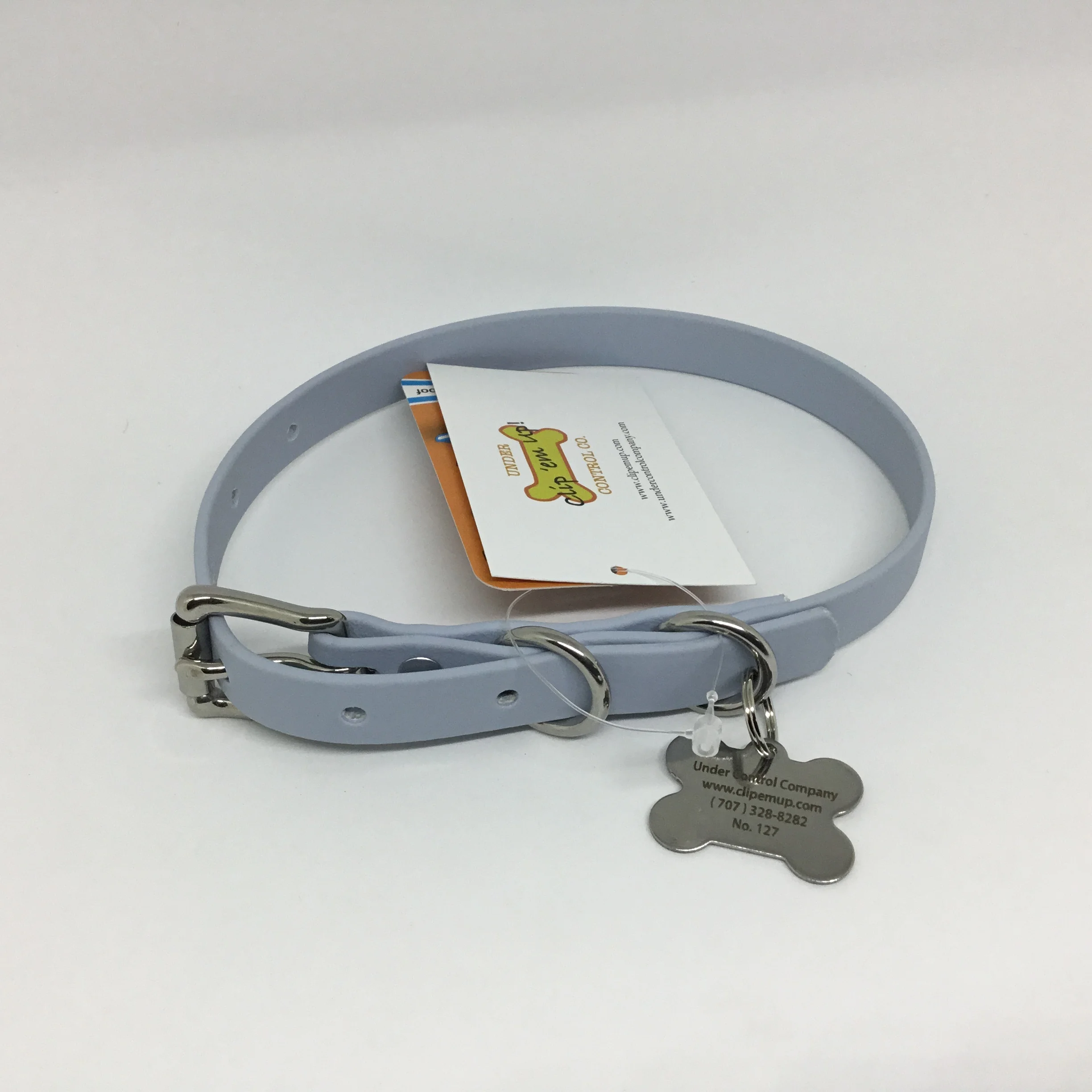 Beta BioThane®️ Adjustable Flat Buckle Dog Collar with Stainless Steel Hardware in Blue, Pastel