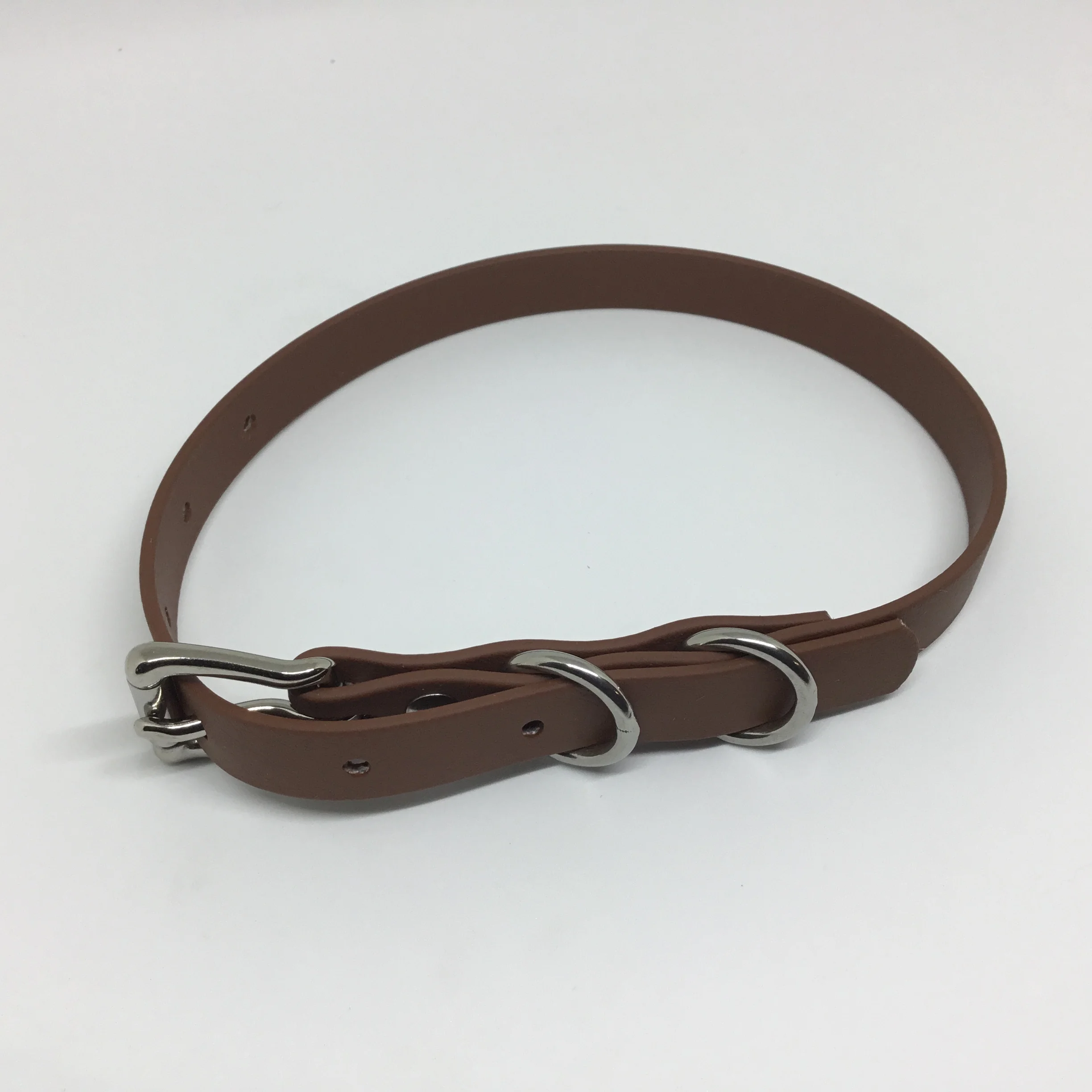 Beta BioThane®️ Adjustable Flat Buckle Dog Collar with Stainless Steel Hardware in Brown, Caramel