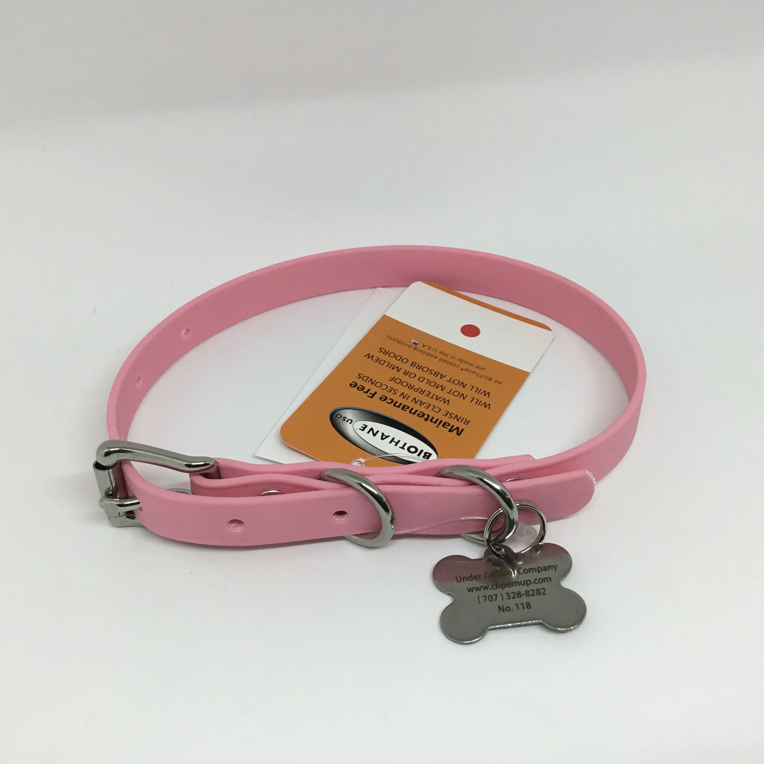 Beta BioThane®️ Adjustable Flat Buckle Dog Collar with Stainless Steel Hardware in Pink, Pastel