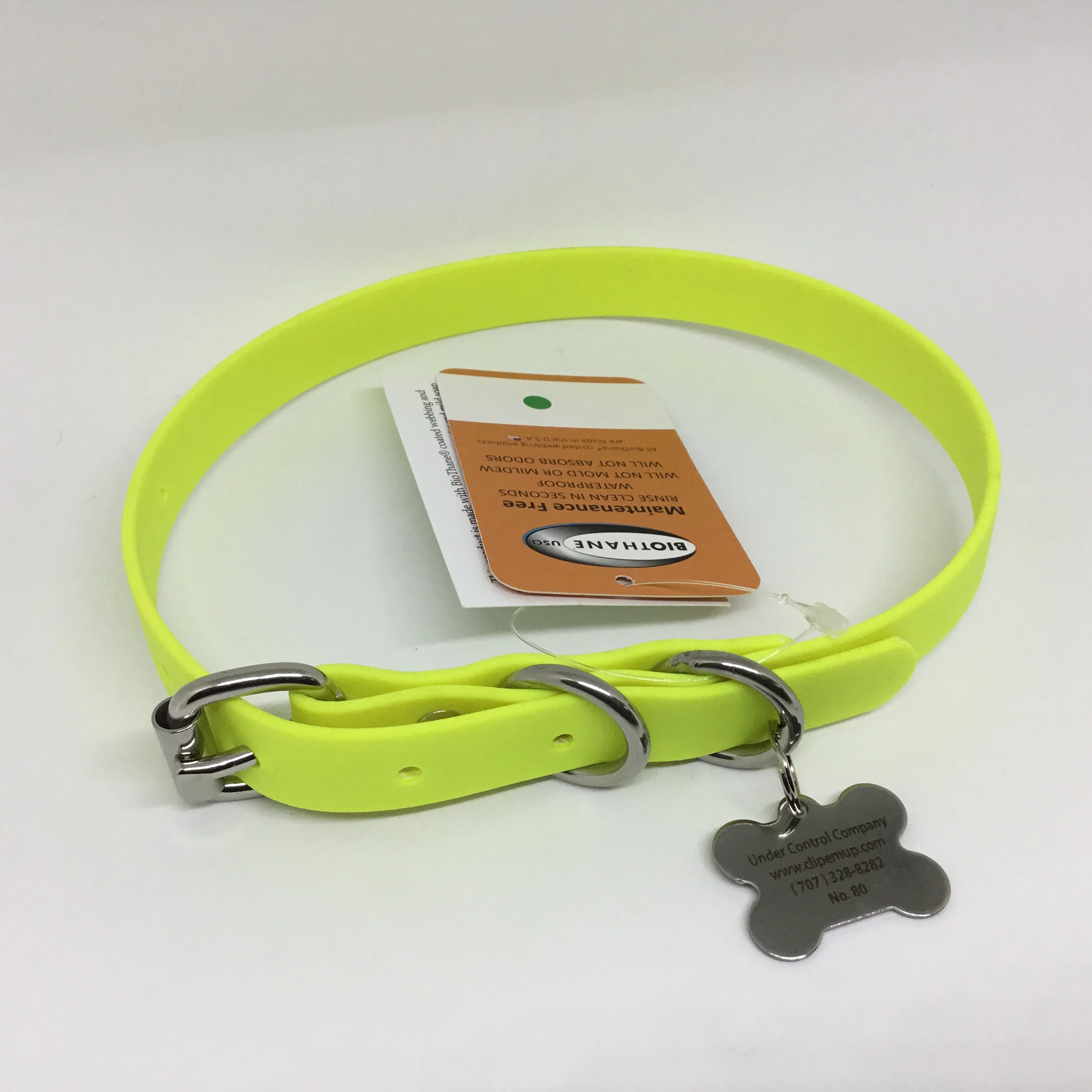Beta BioThane®️ Adjustable Flat Buckle Dog Collar with Stainless Steel Hardware in Yellow, Bright
