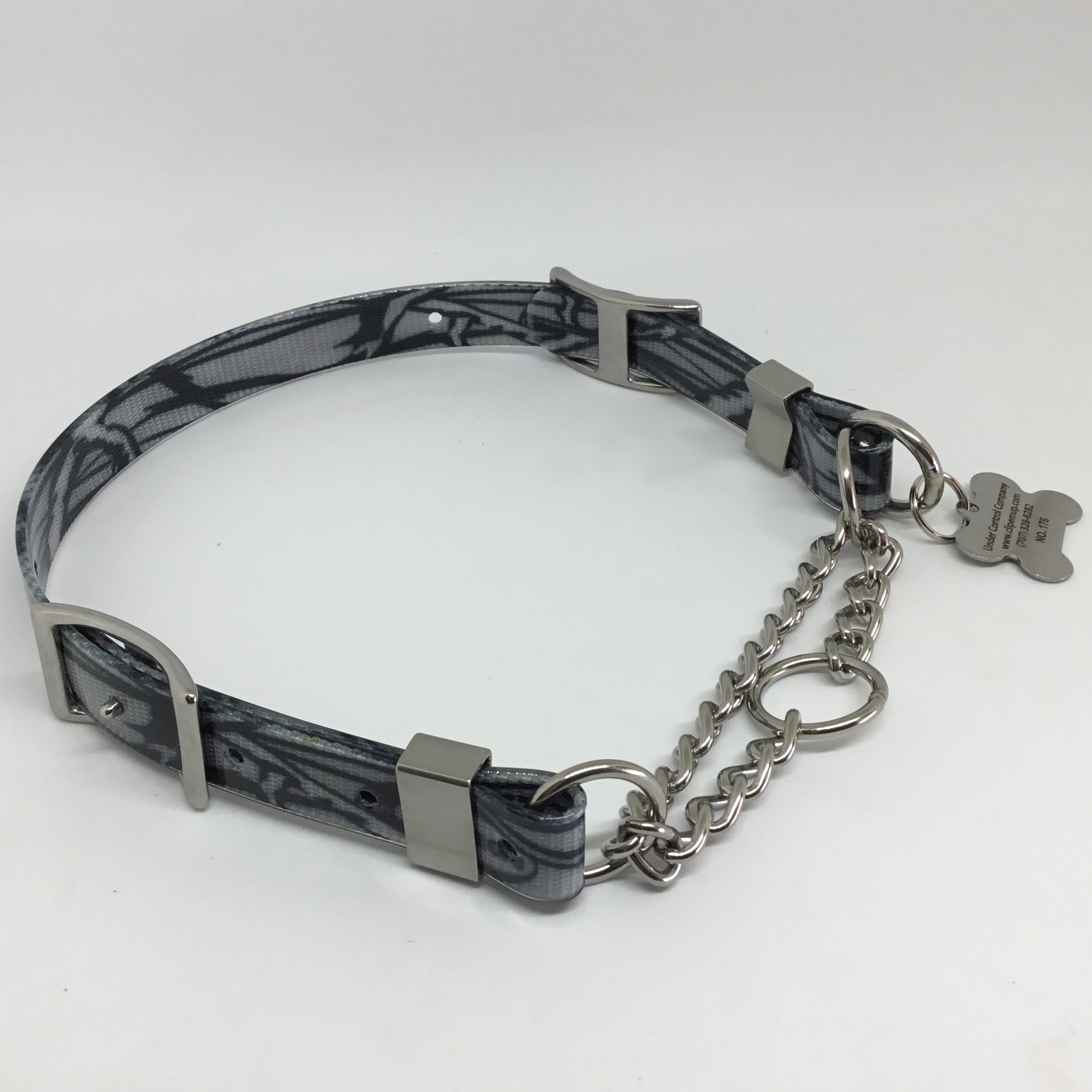 BioThane®️ High Flex Camouflage Adjustable Martingale Dog Collar Medium in black/white