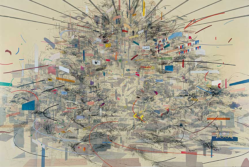 Julie Mehretu, Empirical Construction, Istanbul (2002). Image from Art21 .