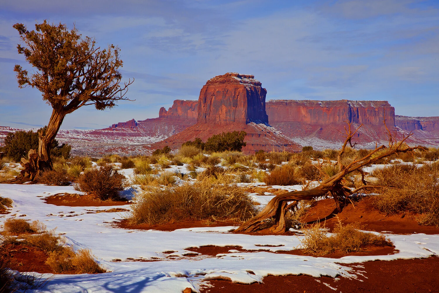 Snow Among Desert Foliage in Monument Valley | Arizona   