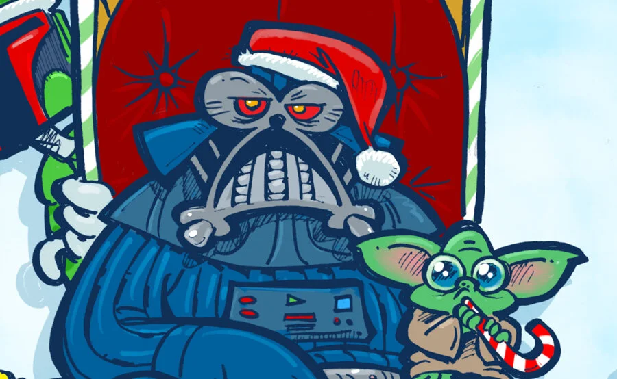 A Seasons Greetings Message From Grumpy Mall Santa Vader (with meme)