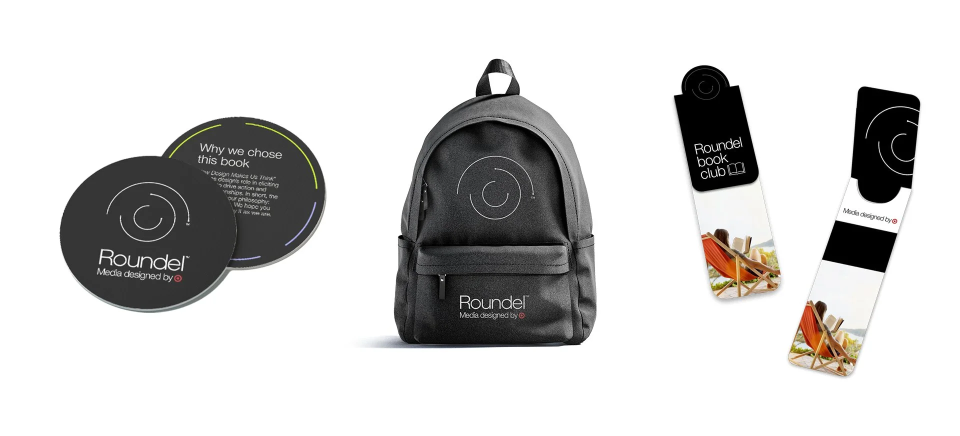  Optional custom coasters to tie with the featured book  Roundel branded backpack  Custom Roundel magnetic bookmark  
