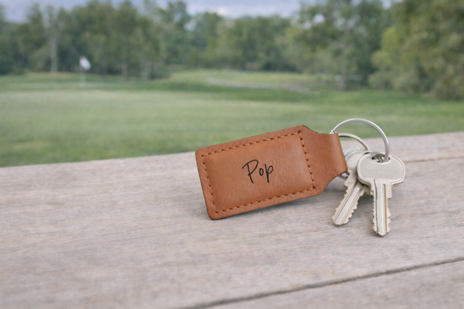 tan leather keyring