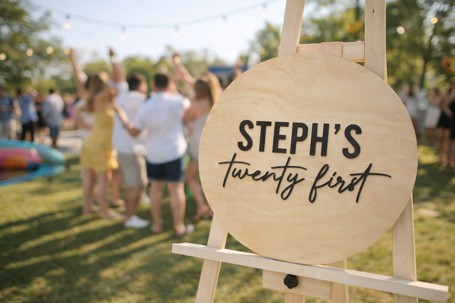 events sign timber with acrylic text