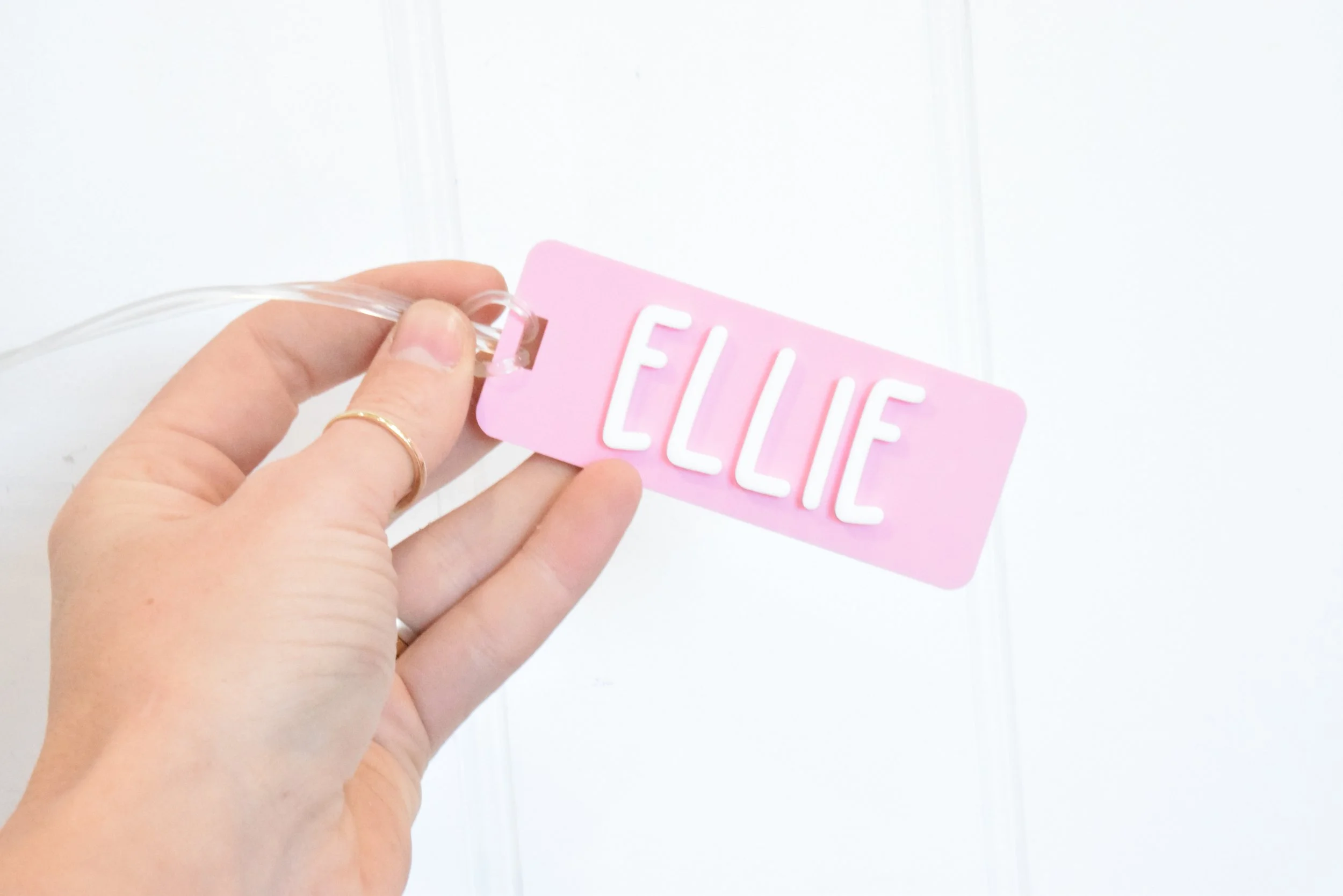 ellie pink rectangle tag