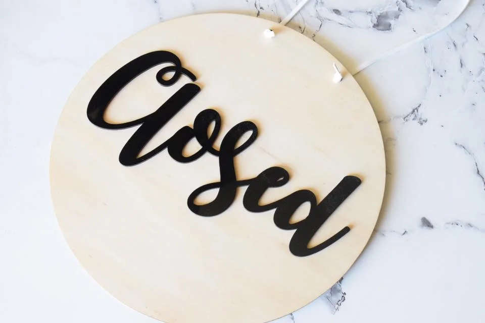 open closed sign with black acrylic