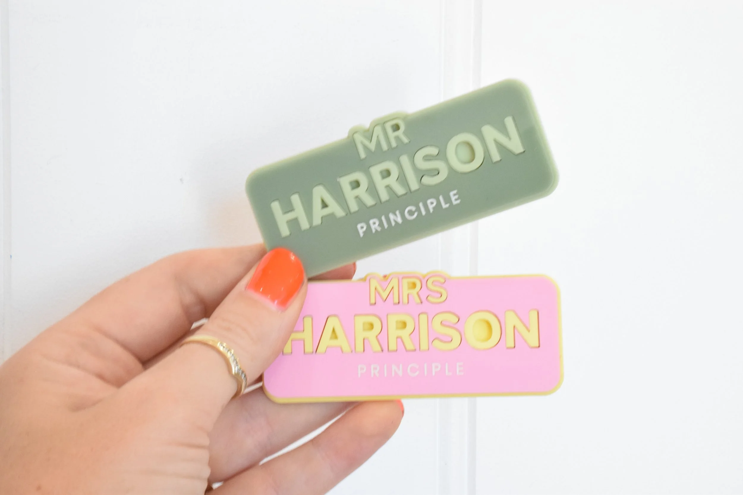 2 line name badge block letter