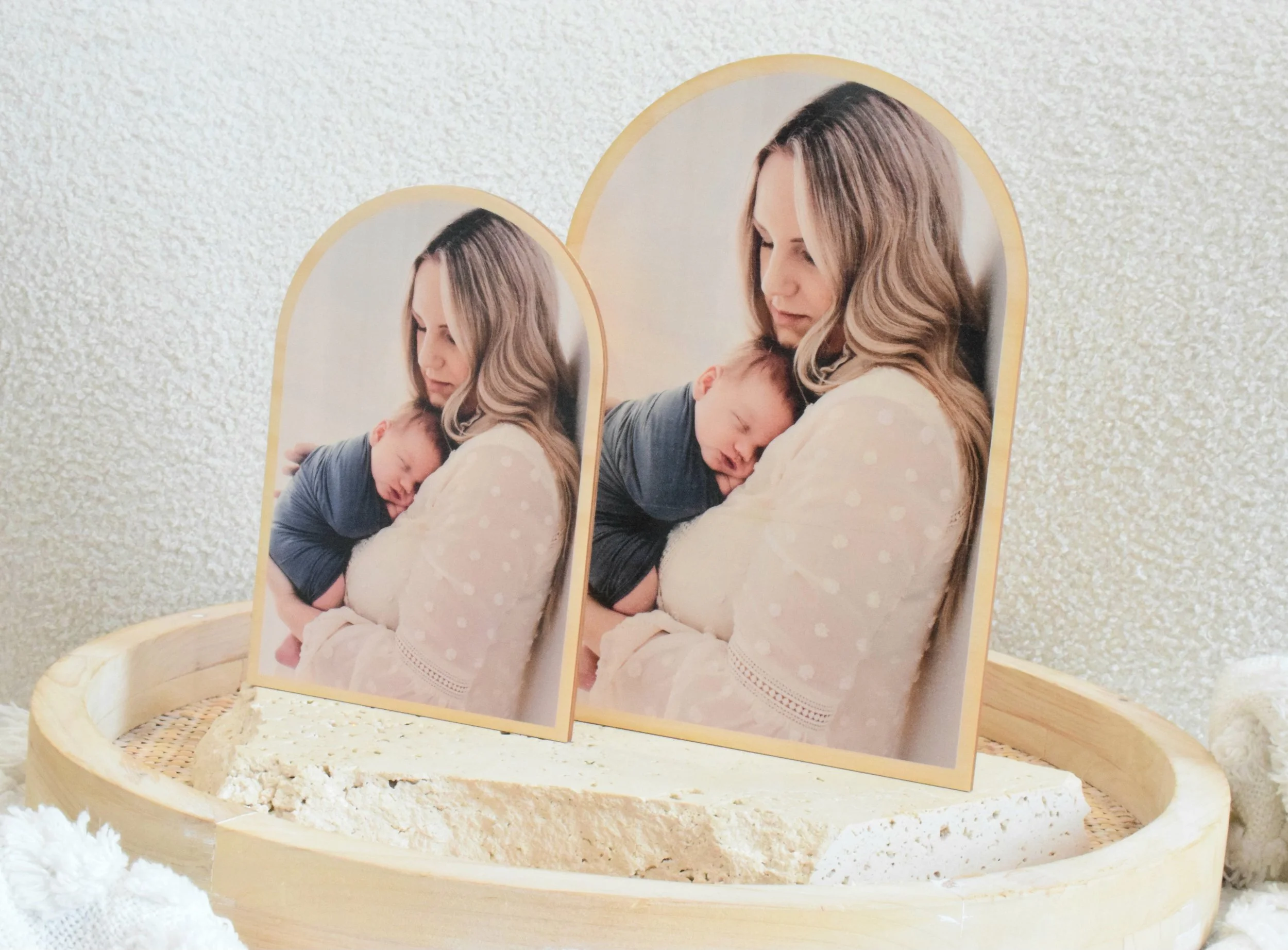 arch timber printed photos with back support