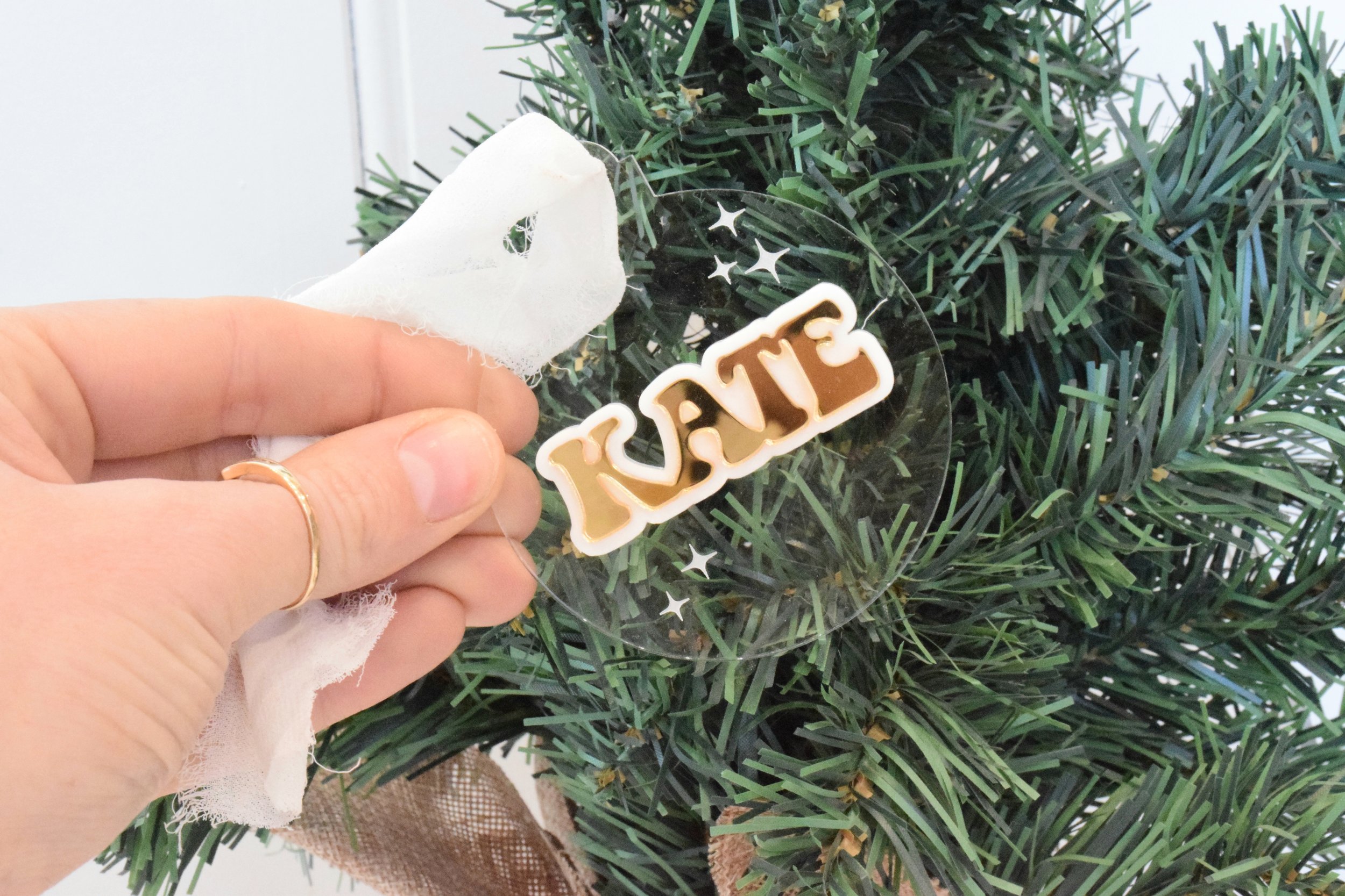 double layer name ornament with engraved stars