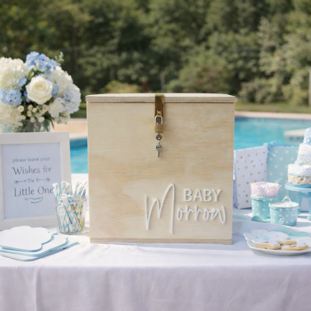Timber wishing well with acrylic text