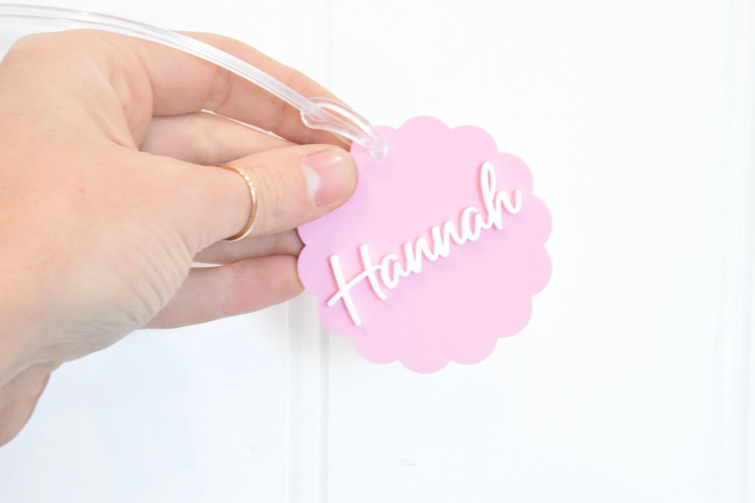 hannah pink scallop tag