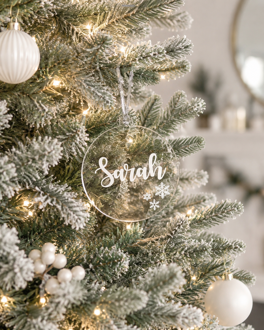 Christmas ornament with snowflakes bold font