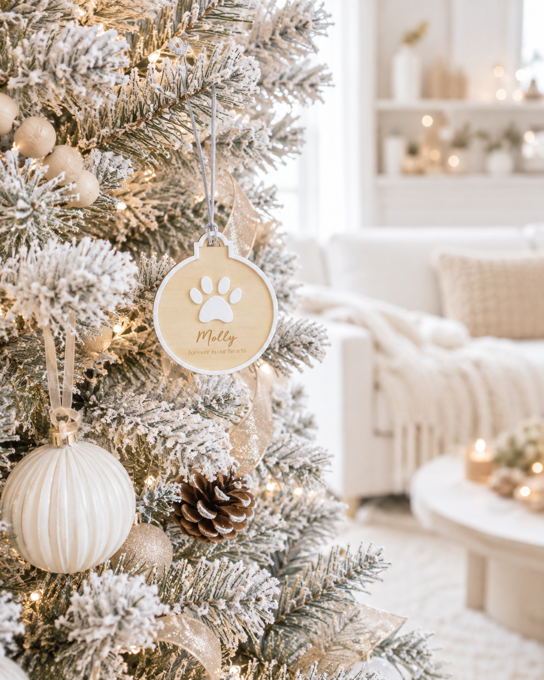 2 layer dog paw circle ornament