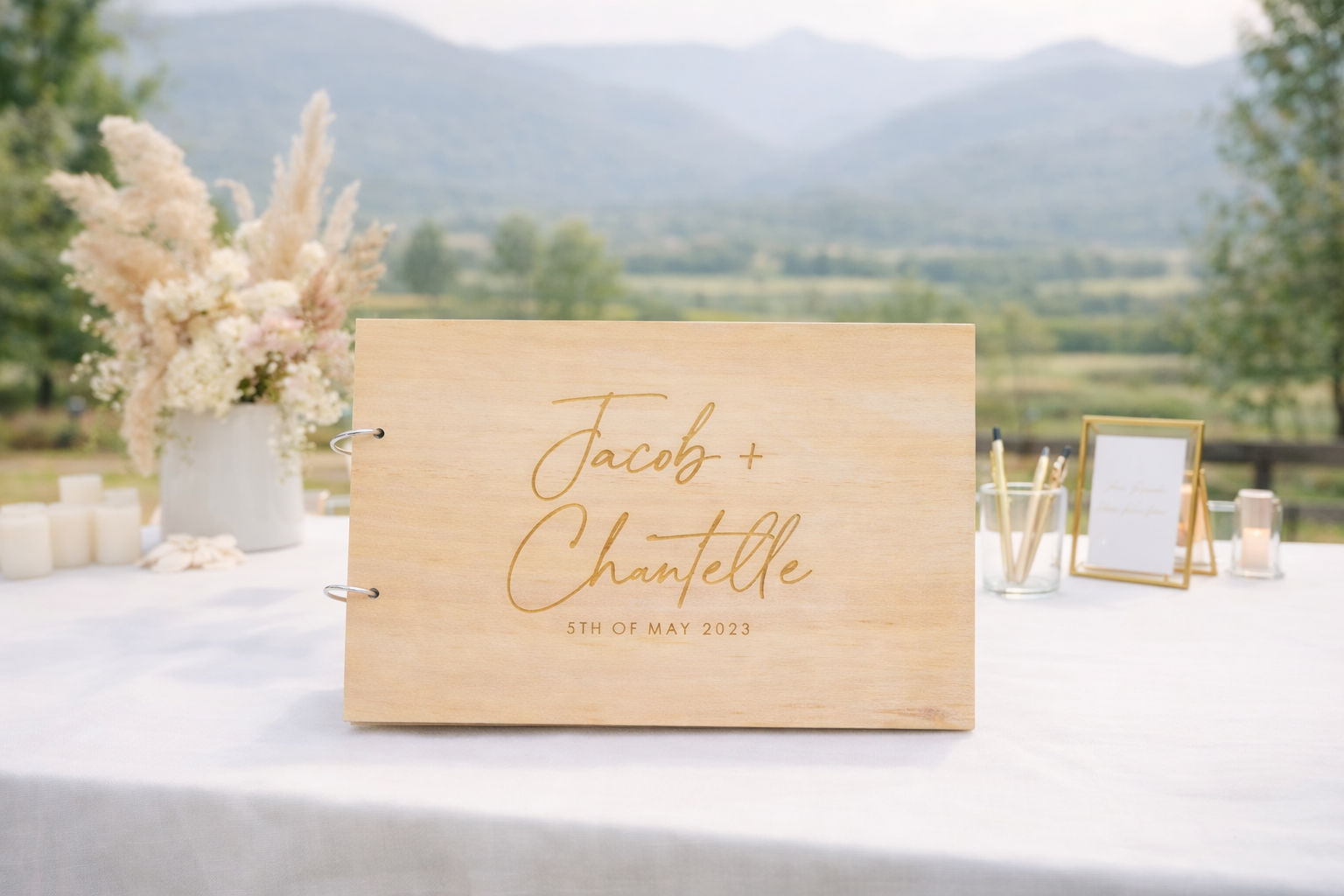 timber engraved guest book