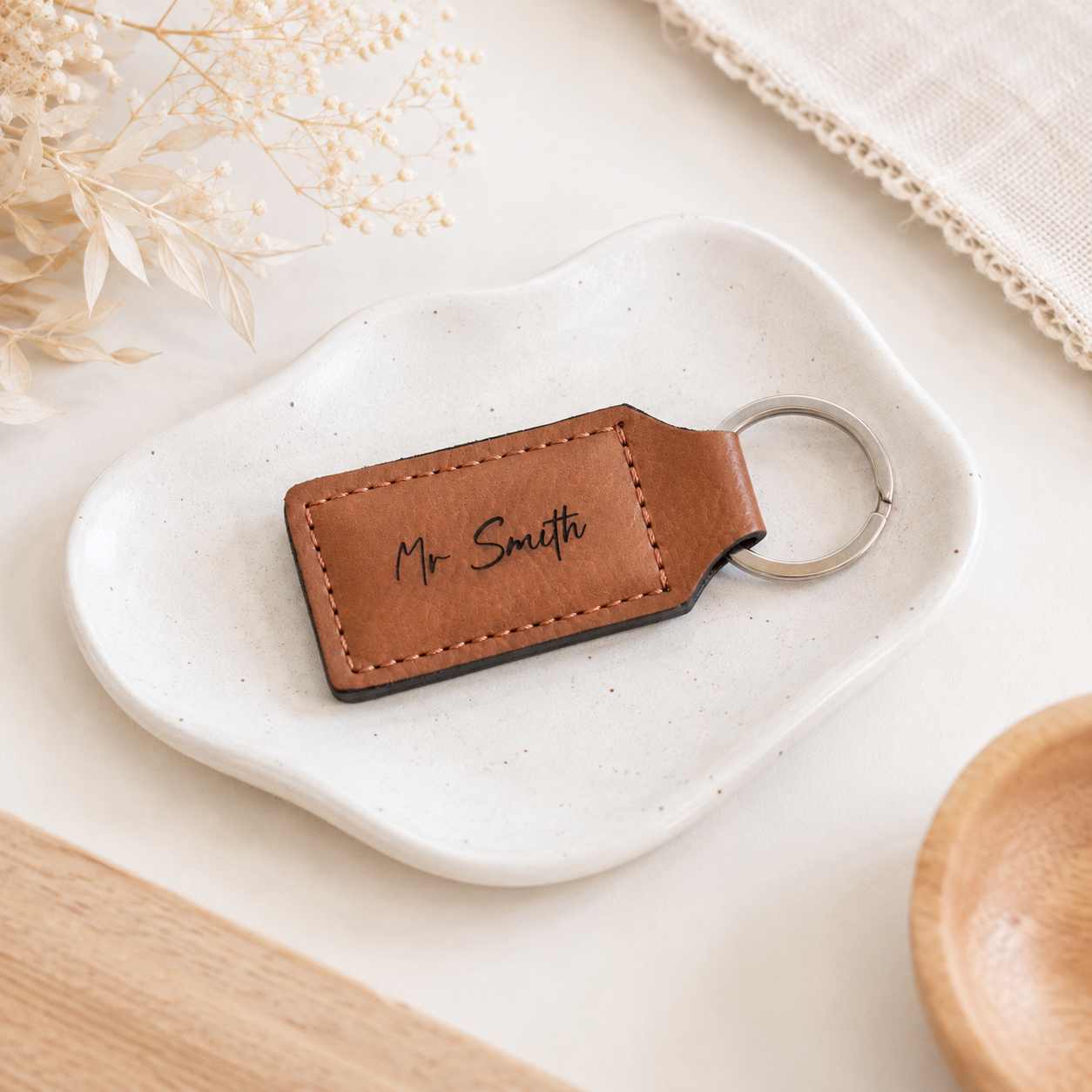 tan leather keyring