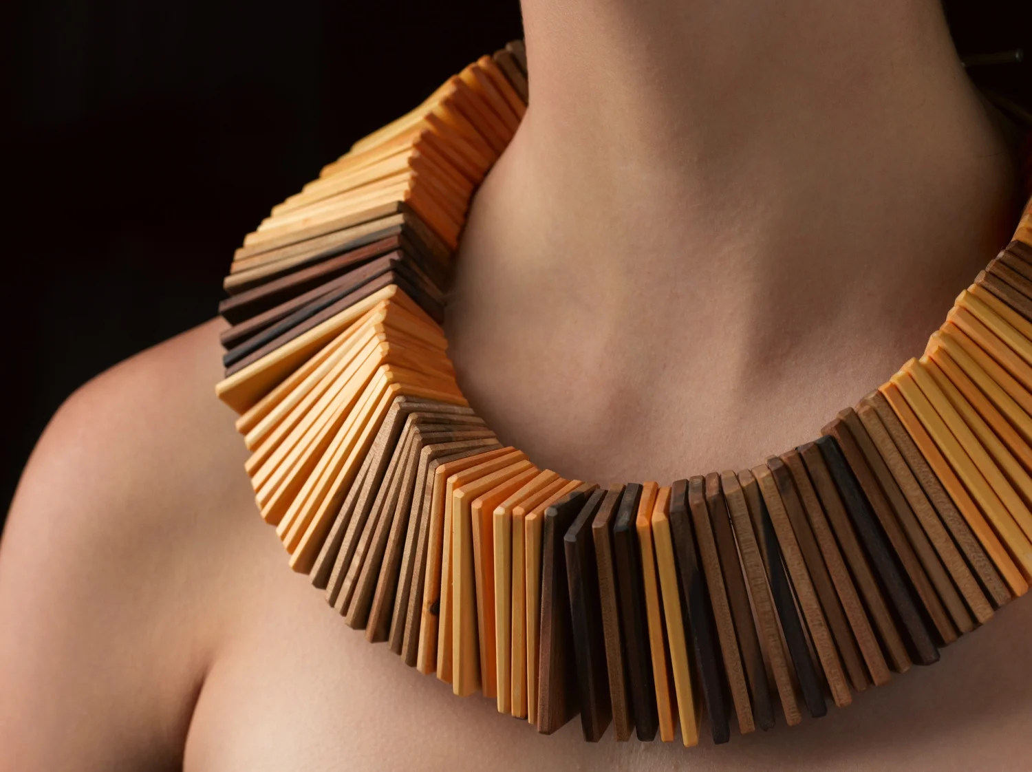 Tribal Slats. Huon Pine, Sassafras, nylon + sterling silver. Wood worker, Jon Grant. OO/S