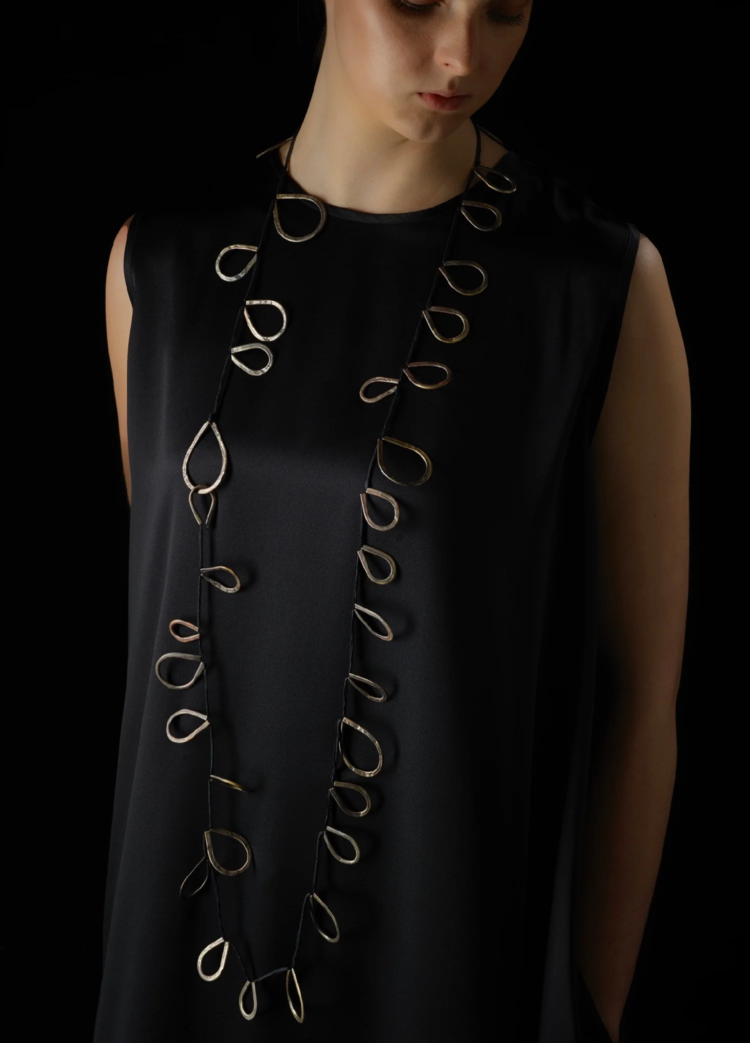 Weather Beaten Tangle Weed (long) . Oxidised sterling silver + silk. OO/A