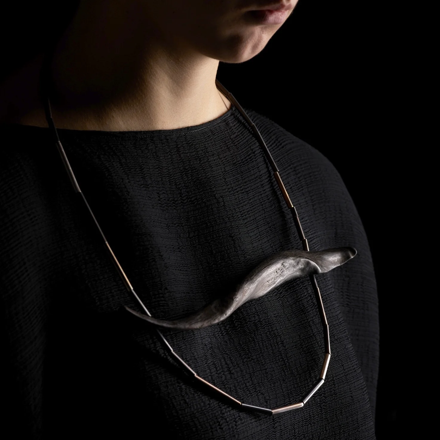 Cruising Adrift . Tasmanian wilderness driftwood, oxidised sterling silver + nylon. OO/A