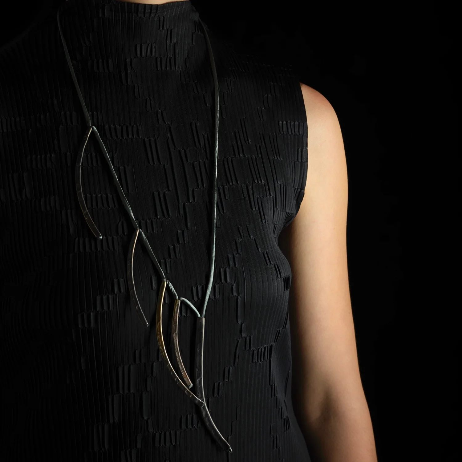 Shedding Blue Gum. Oxidised sterling silver + silk. OO/S